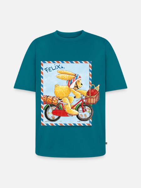 Felix der Hase Fahrradausflug - Unisex Premium Oversized Bio T-Shirt - Petrol