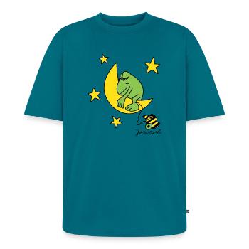 Janosch Frosch Auf Mond - Unisex Premium Oversized Bio T-Shirt - Petrol - Vorne - AI Model Male 185 light (185cm)