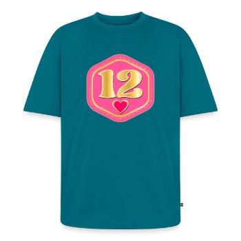 Zahl Zwölf - 12. Geburtstag - Unisex Premium Oversized Bio T-Shirt - Petrol - Vorne - AI Model Male 185 light (185cm)