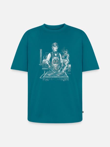 John Tyler beim BBQ-Grillen - Unisex Premium Oversized Bio T-Shirt - Petrol