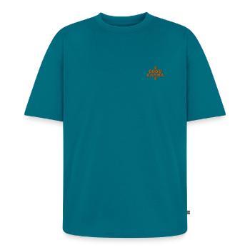 Gutes Karma bestickt - Unisex Premium Oversized Bio T-Shirt - Petrol - Vorne - AI Model Male 185 light (185cm)