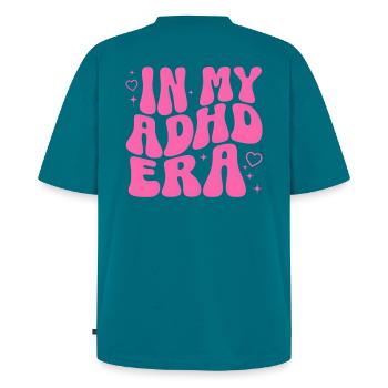 ADHD Design Selfcare Mental Health Achtsamkeit - Unisex Premium Oversized Bio T-Shirt - Petrol - Hinten - AI Model Male 185 light (185cm)