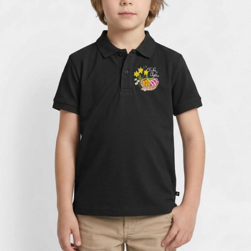 Happy Easter Easter basket Easter eggs Easter flowers eggs Kids’ Premium Organic Poloshirt