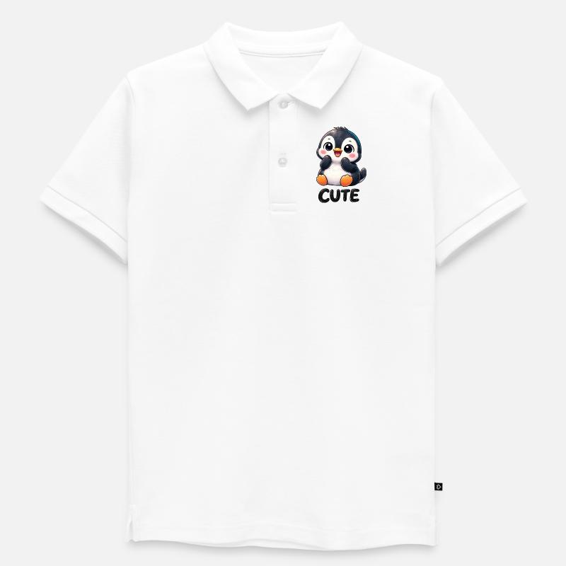Pingouin chibi mignon timide timide mignon - Polo enfant bio premium - blanc