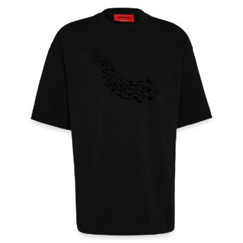 Notes de musique - T-shirt bio épais oversize fabriqué en UE - SOLID BLACK - Devant - Fiona (171cm)