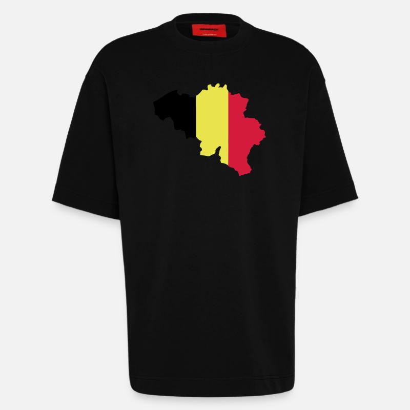belgium drapeau map - T-shirt bio épais oversize fabriqué en UE - SOLID BLACK