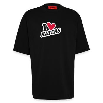 I Love Haters - Heavyweight T-Shirt - made by SPREAD  - SOLID BLACK - Vorne - Fiona (171cm)