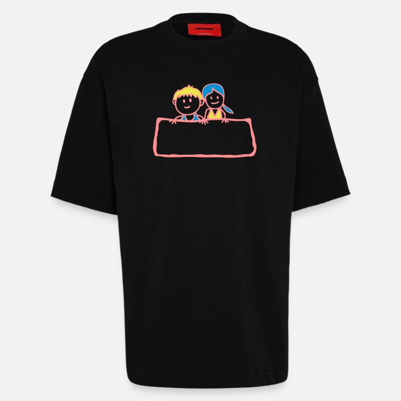 Zeichen-Panel Junge Mädchen Partei anniv - Heavyweight T-Shirt - made by SPREAD  - SOLID BLACK