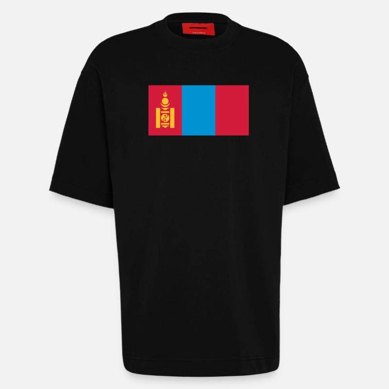 Mongolia flag / Drapeau Mongolie - T-shirt bio épais oversize fabriqué en UE - SOLID BLACK