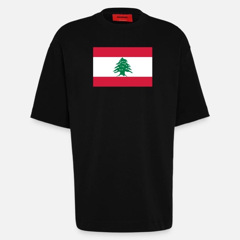 Drapeau national du Liban - T-shirt bio épais oversize fabriqué en UE - SOLID BLACK