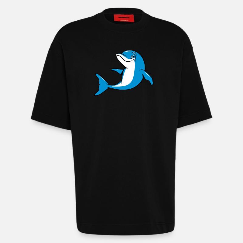 dauphin drôle douce - T-shirt bio épais oversize fabriqué en UE - SOLID BLACK