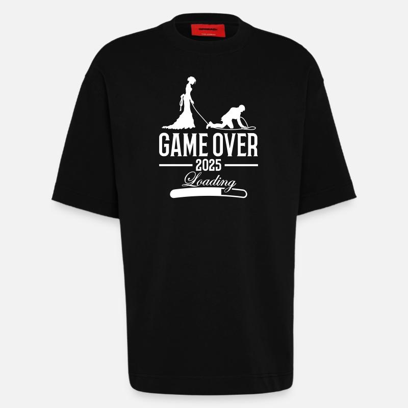 Wedding Loading 2025 Game Over - T-shirt bio épais oversize fabriqué en UE - SOLID BLACK