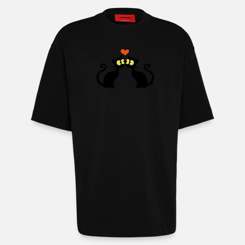 Chats dans l'amour - T-shirt bio épais oversize fabriqué en UE - SOLID BLACK