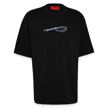 Peitsche + eigener Text - Heavyweight T-Shirt - made by SPREAD  - SOLID BLACK - Vorne - Fiona (171cm)