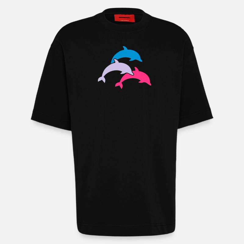 Dolphins - Heavyweight T-Shirt - made by SPREAD  - SOLID BLACK