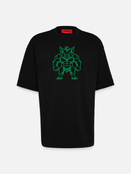 Wild Boar Comic - Heavyweight T-Shirt - made by SPREAD  - SOLID BLACK