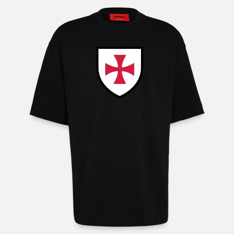 Blason croix de Malte (K) - T-shirt bio épais oversize fabriqué en UE - SOLID BLACK