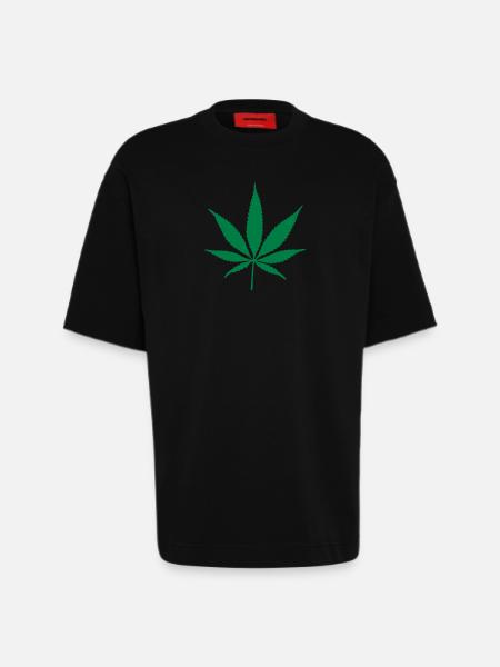 Cannabis leaf - Heavyweight T-Shirt - made by SPREAD  - SOLID BLACK