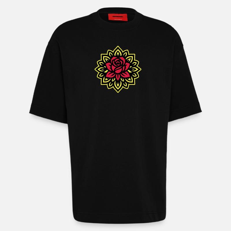 Rose Blume Mandala - Heavyweight T-Shirt - made by SPREAD  - SOLID BLACK