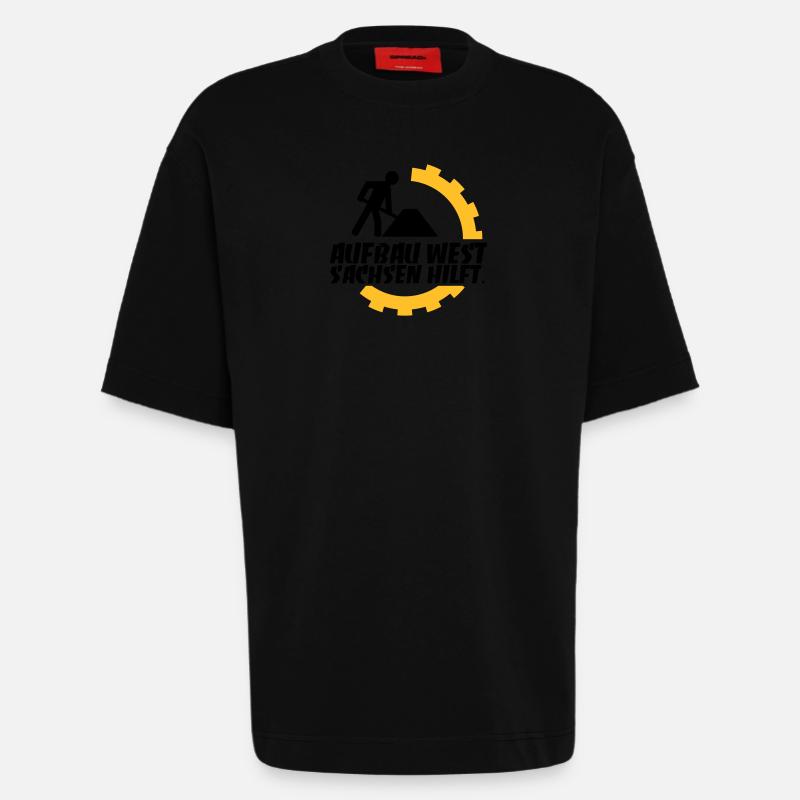 Construction West - Saxony helps. - Heavyweight T-Shirt - made by SPREAD  - SOLID BLACK