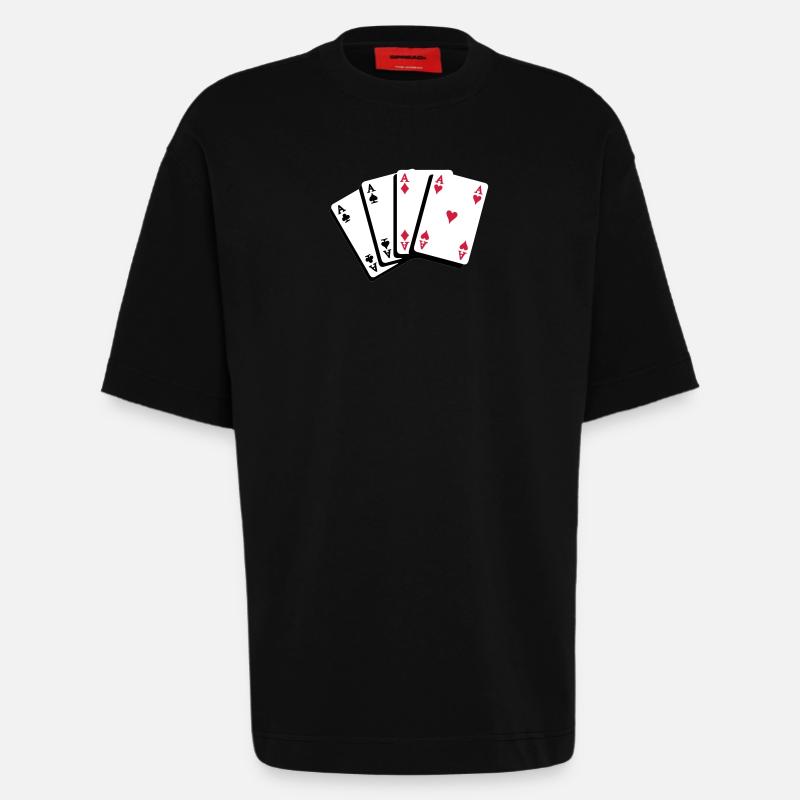 Poker Kartenfächer Asse - Heavyweight T-Shirt - made by SPREAD  - SOLID BLACK