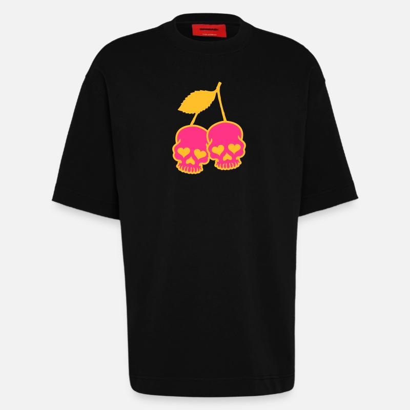 Skull & Cherry mit Herz - Heavyweight T-Shirt - made by SPREAD  - SOLID BLACK