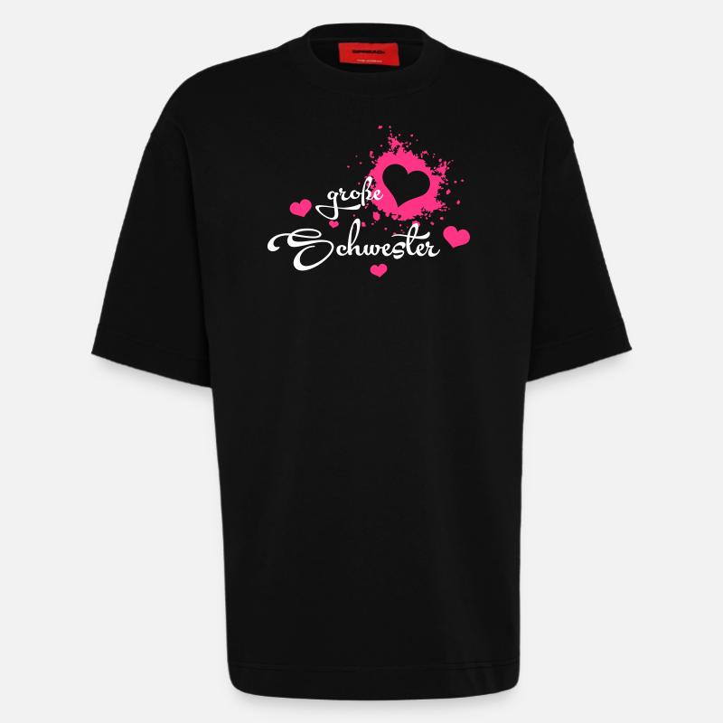 Große Schwester - Herzchen - T-shirt bio épais oversize fabriqué en UE - SOLID BLACK