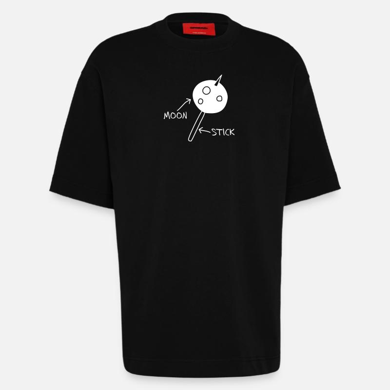 Moon on a Stick (white on dark background) - Heavyweight T-Shirt - made by SPREAD  - SOLID BLACK