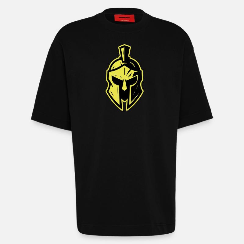 Spartan Gladiator Helmet Sparta - Heavyweight T-Shirt - made by SPREAD  - SOLID BLACK