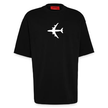 Flugzeug - Heavyweight T-Shirt - made by SPREAD  - SOLID BLACK - Vorne - Fiona (171cm)