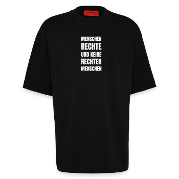 People's rights and not right-wing people - Heavyweight T-Shirt - made by SPREAD  - SOLID BLACK - Front - Fiona (171cm)