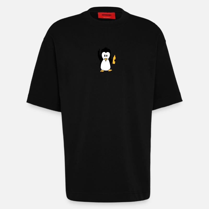 Drunk drinking beer party Penguin - Heavyweight T-Shirt - made by SPREAD  - SOLID BLACK