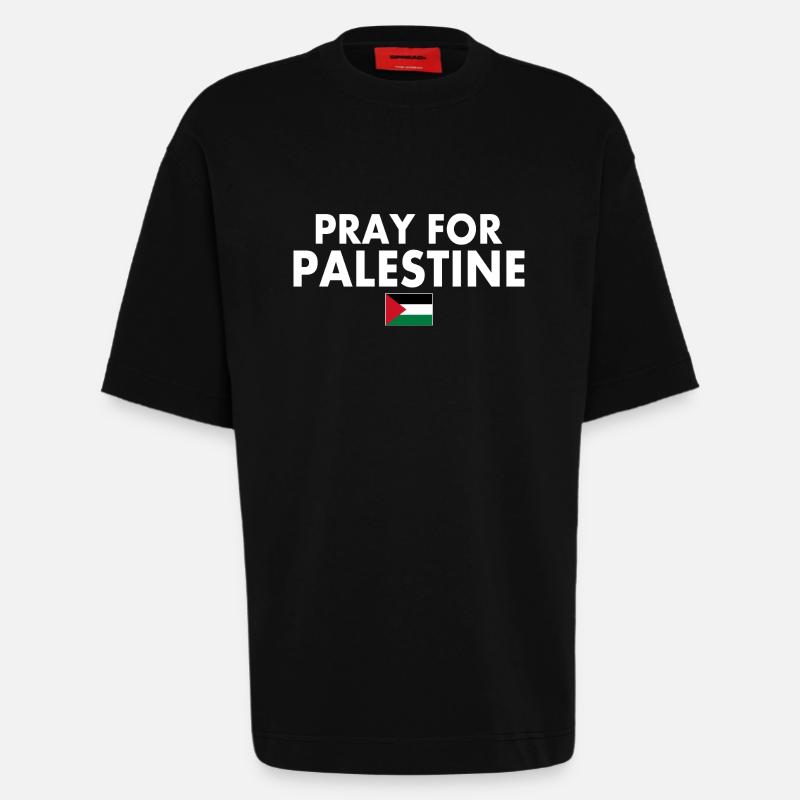 Pray for palestine - T-shirt bio épais oversize fabriqué en UE - SOLID BLACK