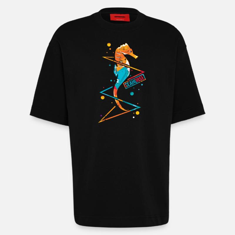 Hippocampe Hippocampus Polygone Hippocampe - T-shirt bio épais oversize fabriqué en UE - SOLID BLACK