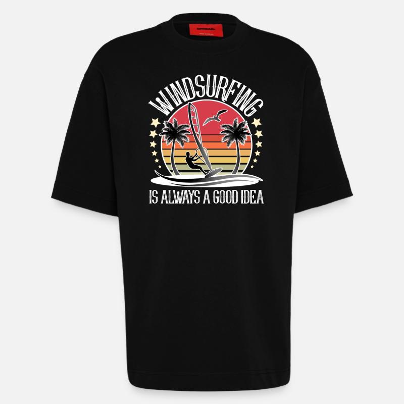 Windsurfing Windsurfer Windsurf - Heavyweight T-Shirt - made by SPREAD  - SOLID BLACK