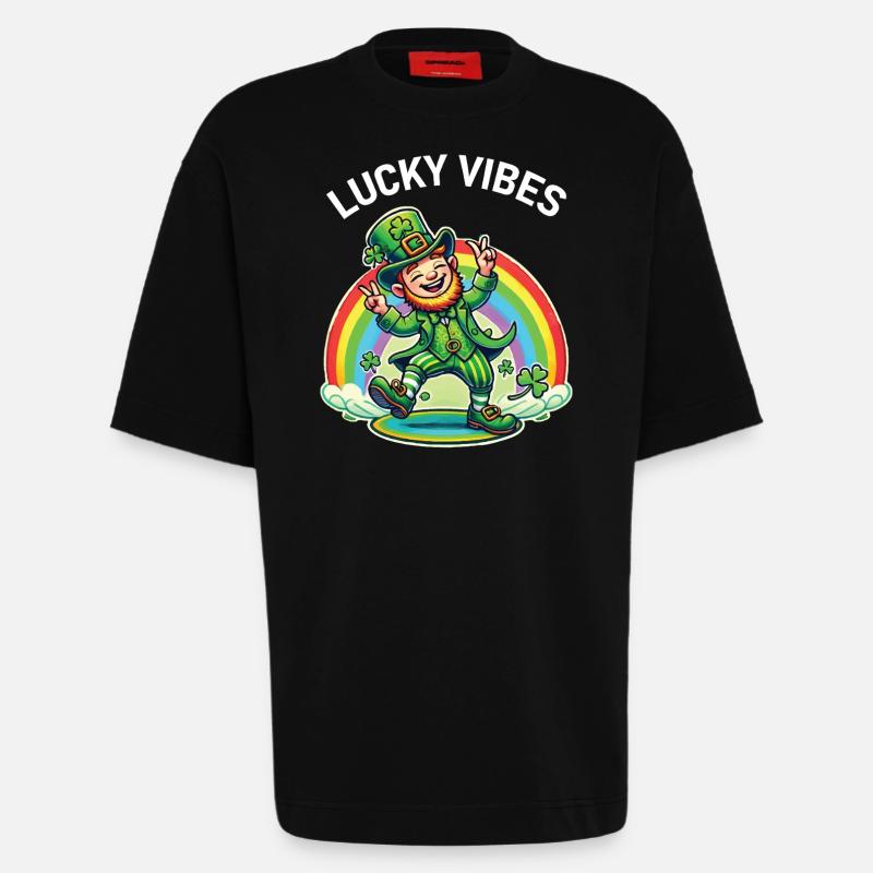 Joyeuses vibrations de la Saint-Patrick - T-shirt bio épais oversize fabriqué en UE - SOLID BLACK