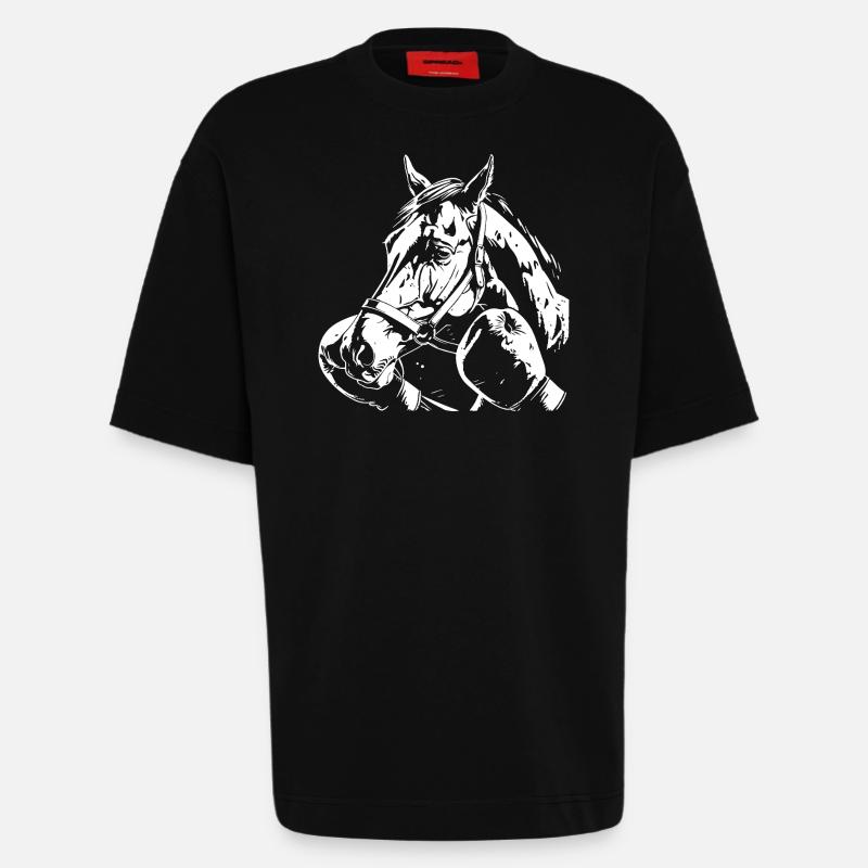 Cheval Boxe Combattant MMA - T-shirt bio épais oversize fabriqué en UE - SOLID BLACK