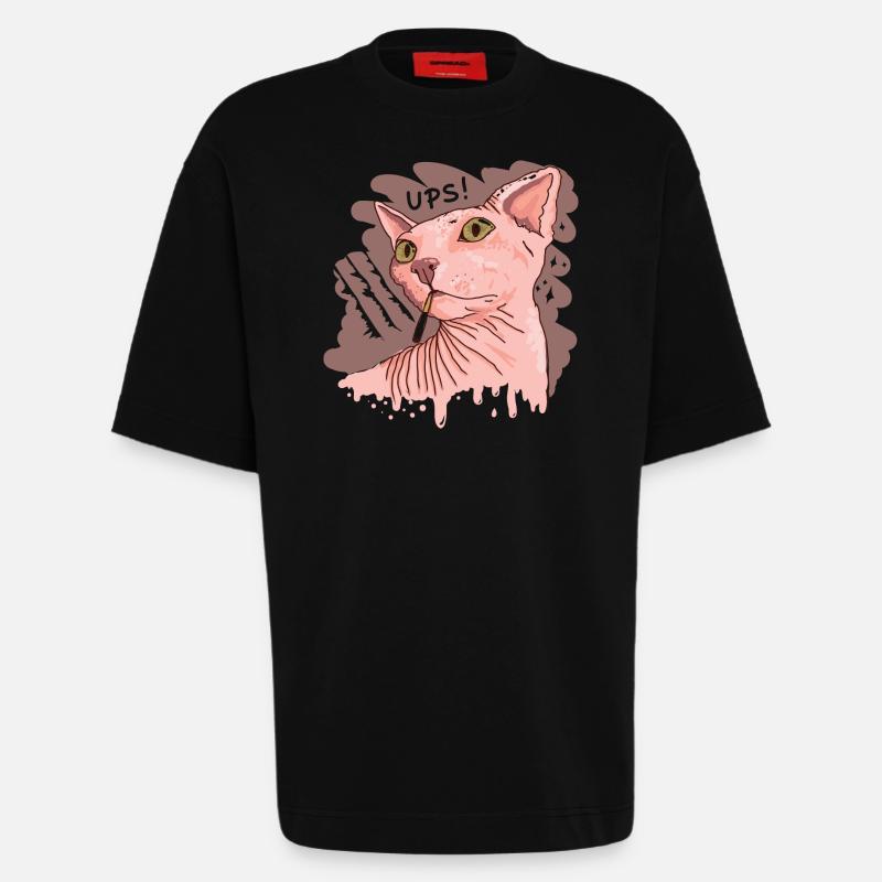 Sphynx Katze mit Zigarette - Heavyweight T-Shirt - made by SPREAD  - SOLID BLACK