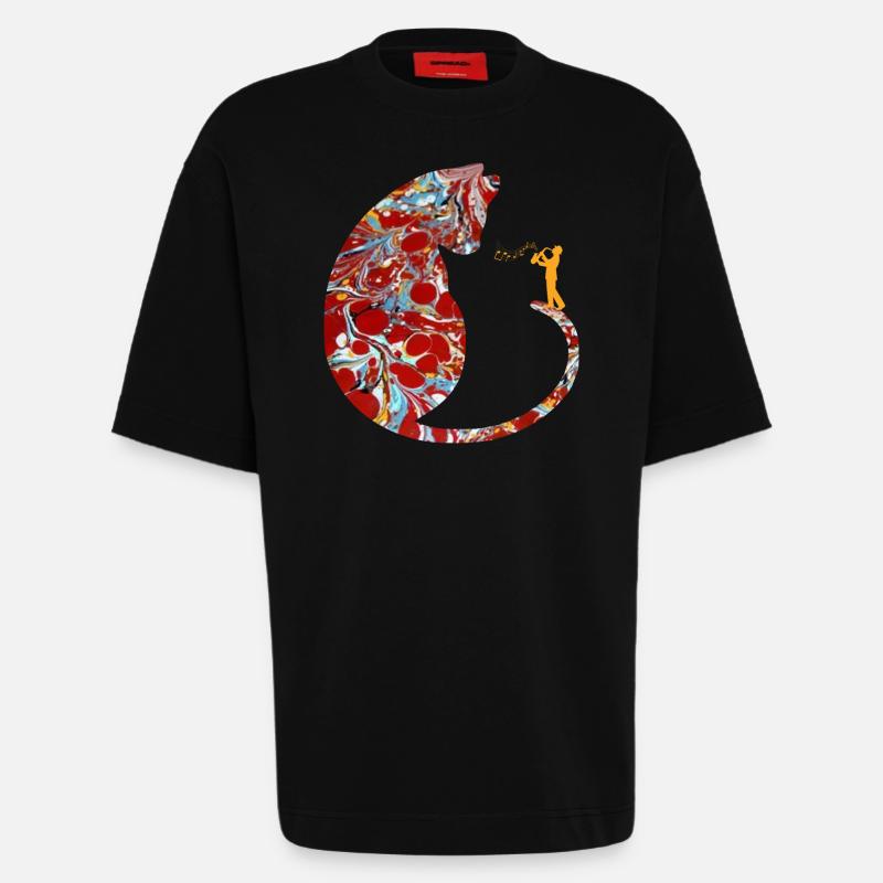 chat avec saxophone e 251 - T-shirt bio épais oversize fabriqué en UE - SOLID BLACK