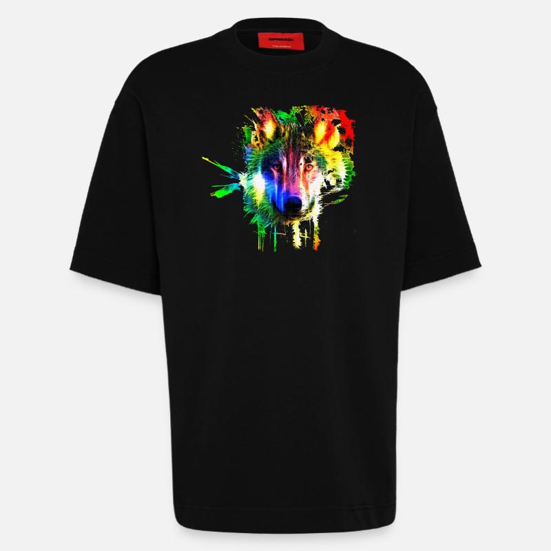 Wolf Splash Moderne - T-shirt bio épais oversize fabriqué en UE - SOLID BLACK