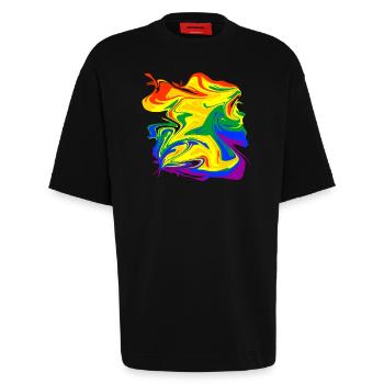 rainbow mess - Heavyweight T-Shirt - made by SPREAD  - SOLID BLACK - Vorne - Fiona (171cm)