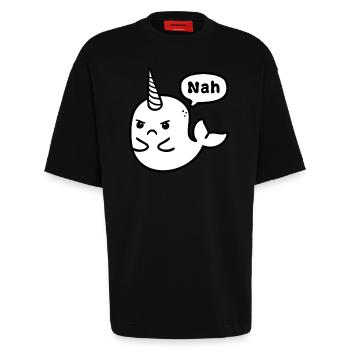 Interdiction de chasse à la baleine - T-shirt bio épais oversize fabriqué en UE - SOLID BLACK - Devant - Fiona (171cm)