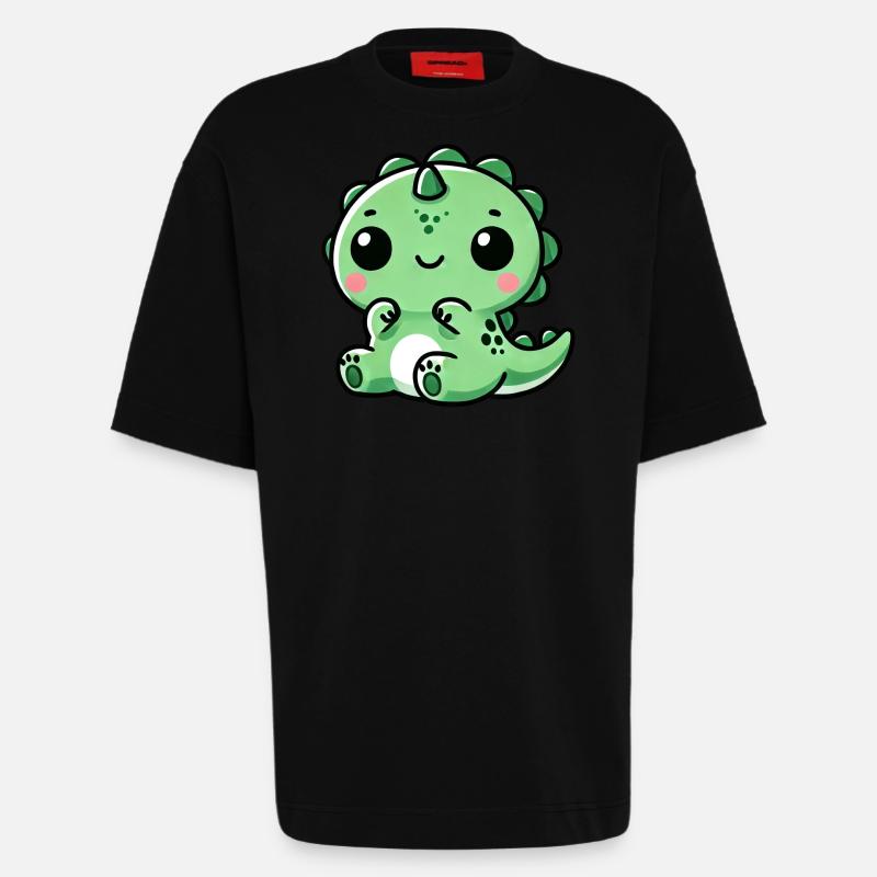 Mignon Dino T-Rex Chibi - T-shirt bio épais oversize fabriqué en UE - SOLID BLACK