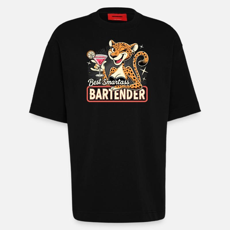 Barkeeperin Barfrau Leopardin Leopard Geschenk - Heavyweight T-Shirt - made by SPREAD  - SOLID BLACK