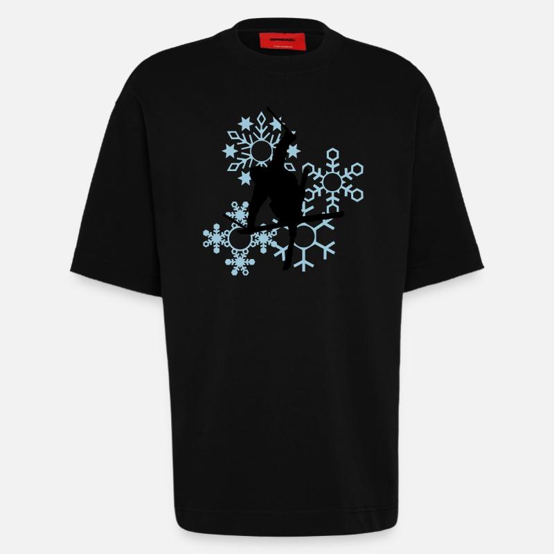 Skier mit Schneeflocken - Heavyweight T-Shirt - made by SPREAD  - SOLID BLACK