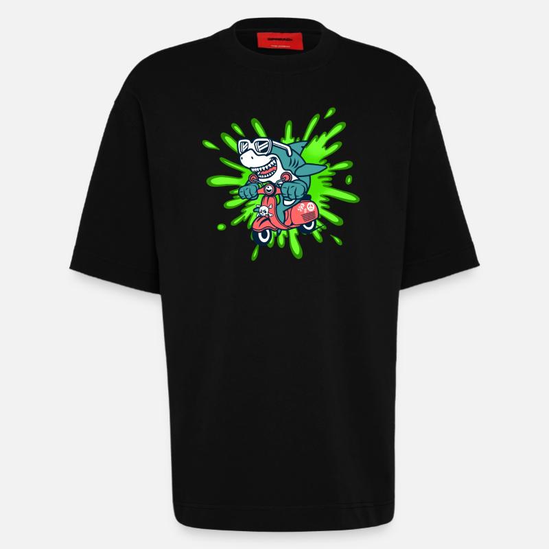 Shark Funny Moped Moped Roller Comic - Heavyweight T-Shirt - made by SPREAD  - SOLID BLACK