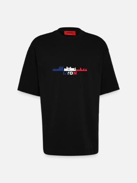 Lyon City Skyline France Landmark Map - Heavyweight T-Shirt - made by SPREAD - SOLID BLACK