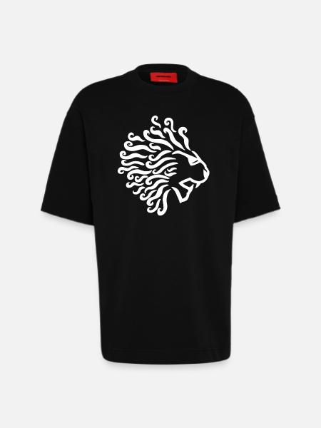 White lion and sunglasses - Heavyweight T-Shirt - made by SPREAD - SOLID BLACK