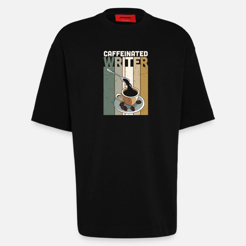 Caffeinated Writer Writing Novel Writer - Heavyweight T-Shirt - made by SPREAD  - SOLID BLACK