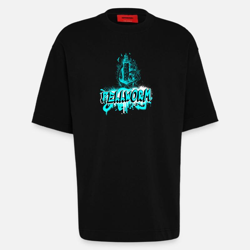 Pellworm lighthouse graffiti design - Heavyweight T-Shirt - made by SPREAD  - SOLID BLACK